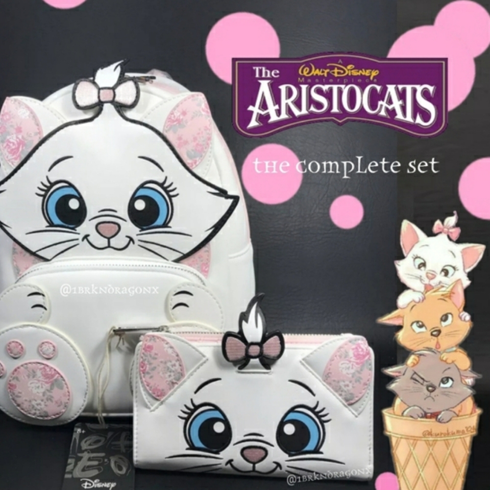 NWT Pink Floral Aristocrats Cat Loungefly Disney Marie Floral Footsy Paws SET